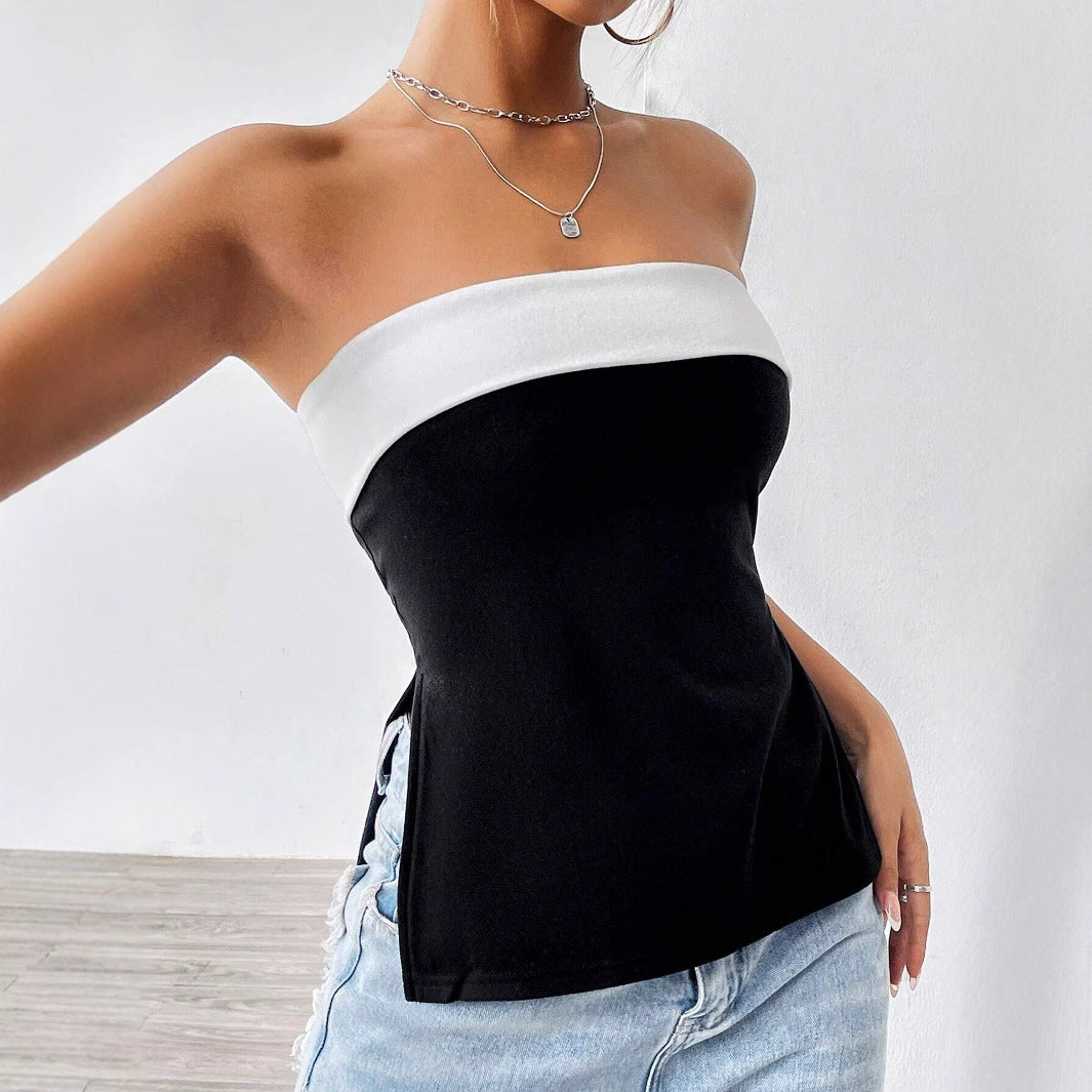 Dame Bandeau-top med elegant farveblokdesign Skovae