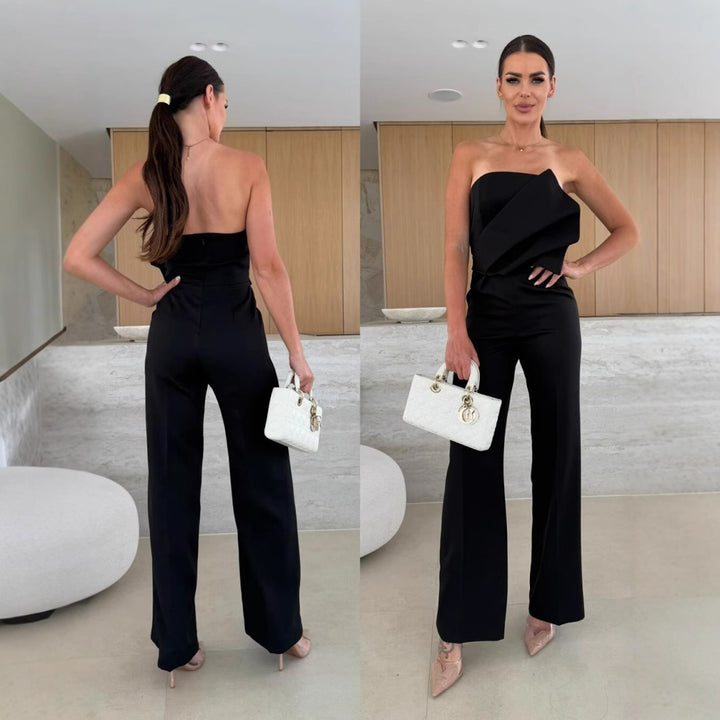Dame elegant jumpsuit med asymmetrisk overdel og bred ben Stilla