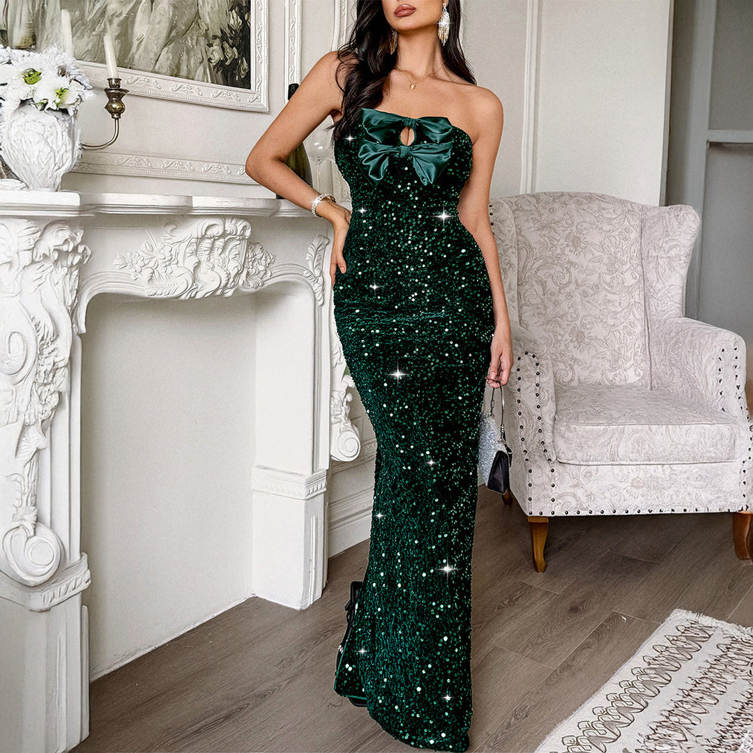 Dame Glamourøst Aftenkjole med glitrende paletter Skovae