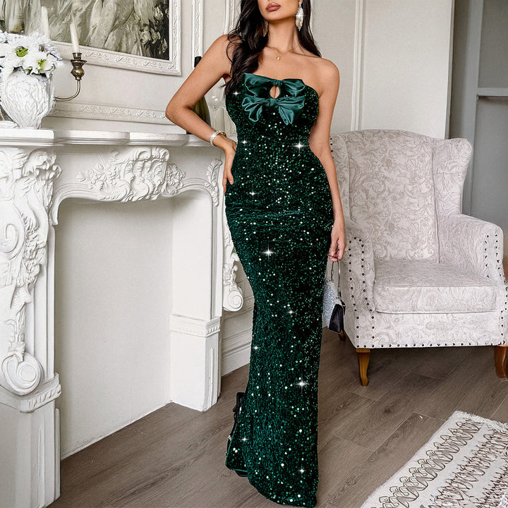 Dame Glamourøst Aftenkjole med glitrende paletter Skovae