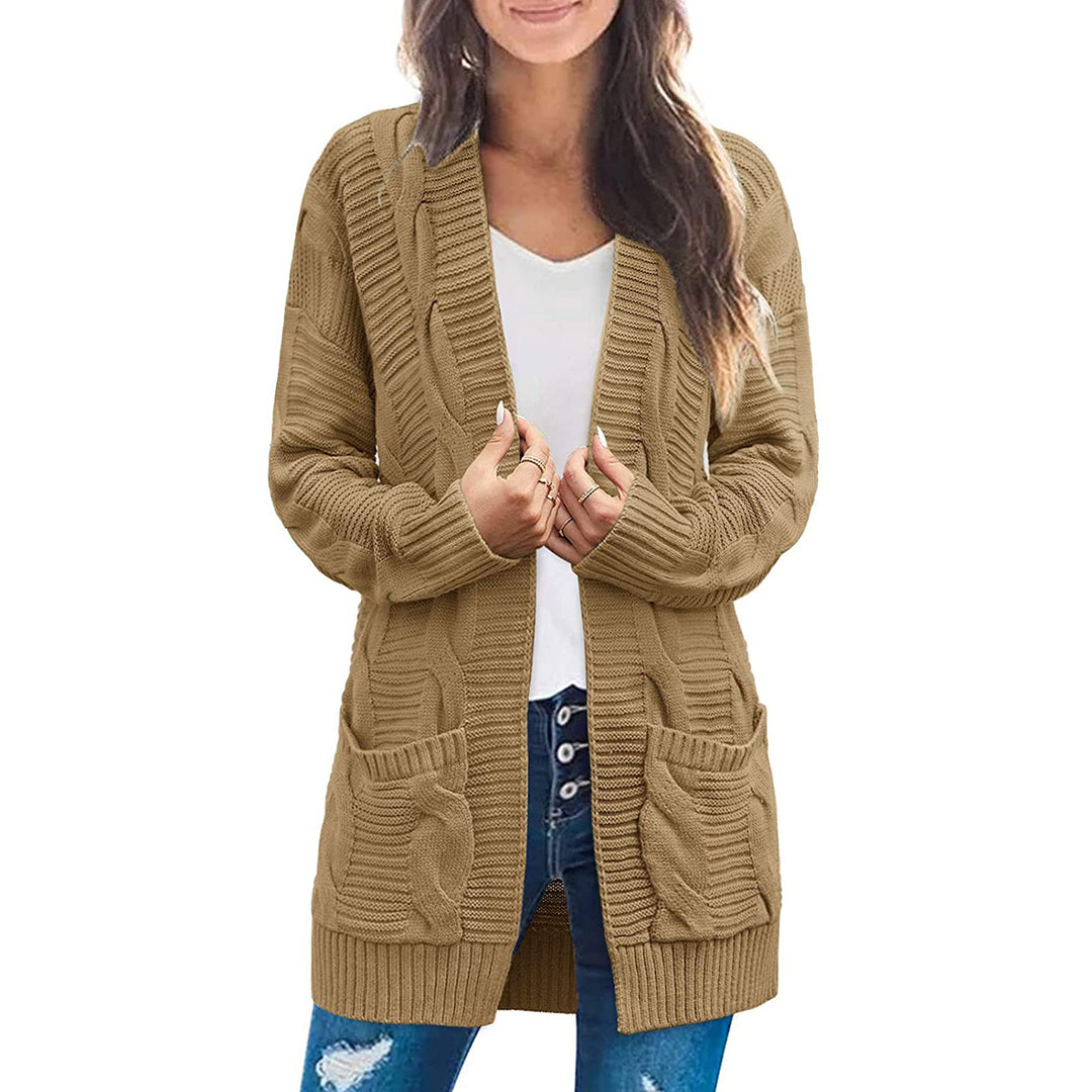 Kvinders chunky strik cardigan med lommer og struktureret stiklook Stilla
