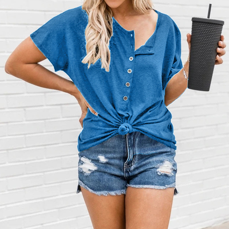 Dame Casual T-shirt med knude-detalje og praktiske knapper Stilla