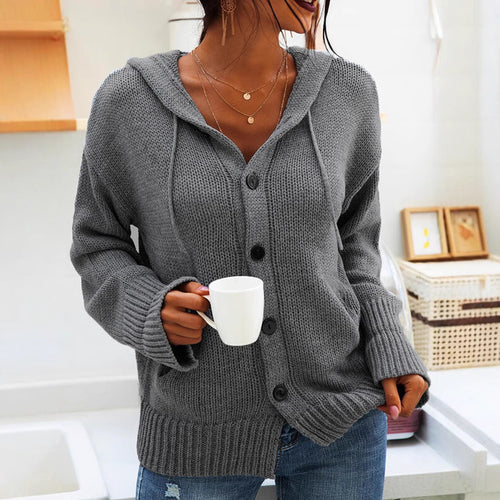 Kvinders chunky strik cardigan med hætte og knapdetaljer Stilla