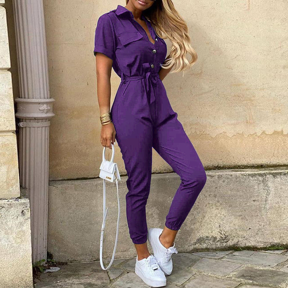 Dame moderigtigt jumpsuit med praktisk knaplukning og elastisk talje Stilla
