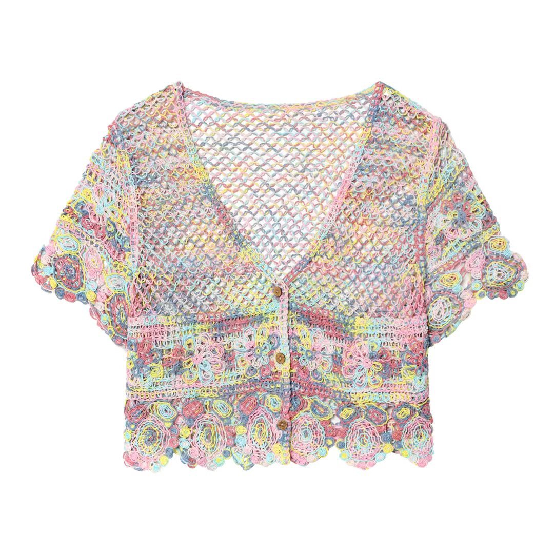 Damer luftig spidse-crochet-cardigan med farverigt hæklemønster Skovae