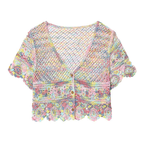Damer luftig spidse-crochet-cardigan med farverigt hæklemønster Skovae