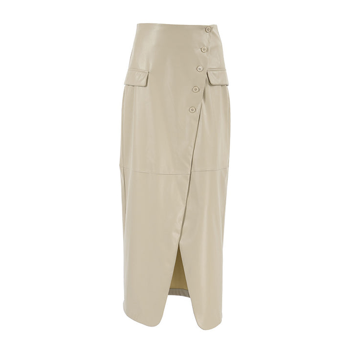 Damer Elegant Wrap Skirt i høj kvalitet kunstlæder med praktiske lommer og side split Stilla
