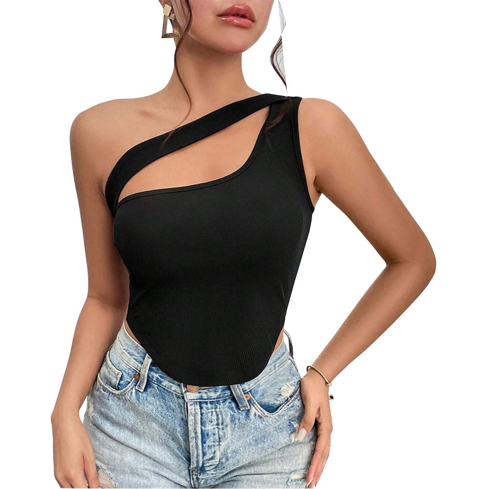 Damernes asymmetrisk bodysuit med fine spaghetti-stropper og elastisk stof Stilla