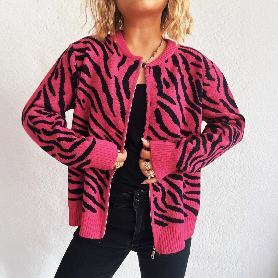 Damer mode cardigan med iøjnefaldende dyreprint Stilla