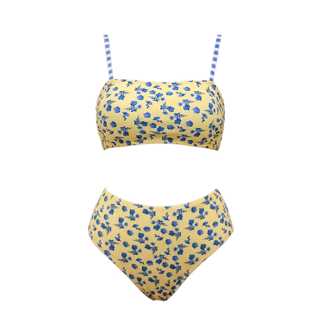 Dame Højtaljet Bikini-Sæt med blomsterdesign Skovae