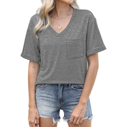Dame Fritid V-Udskæring Lommer T-Shirt Stilla