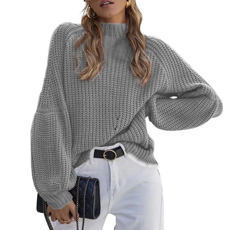 Dame Grovstrik pullover med høj krave og løs pasform Stilla