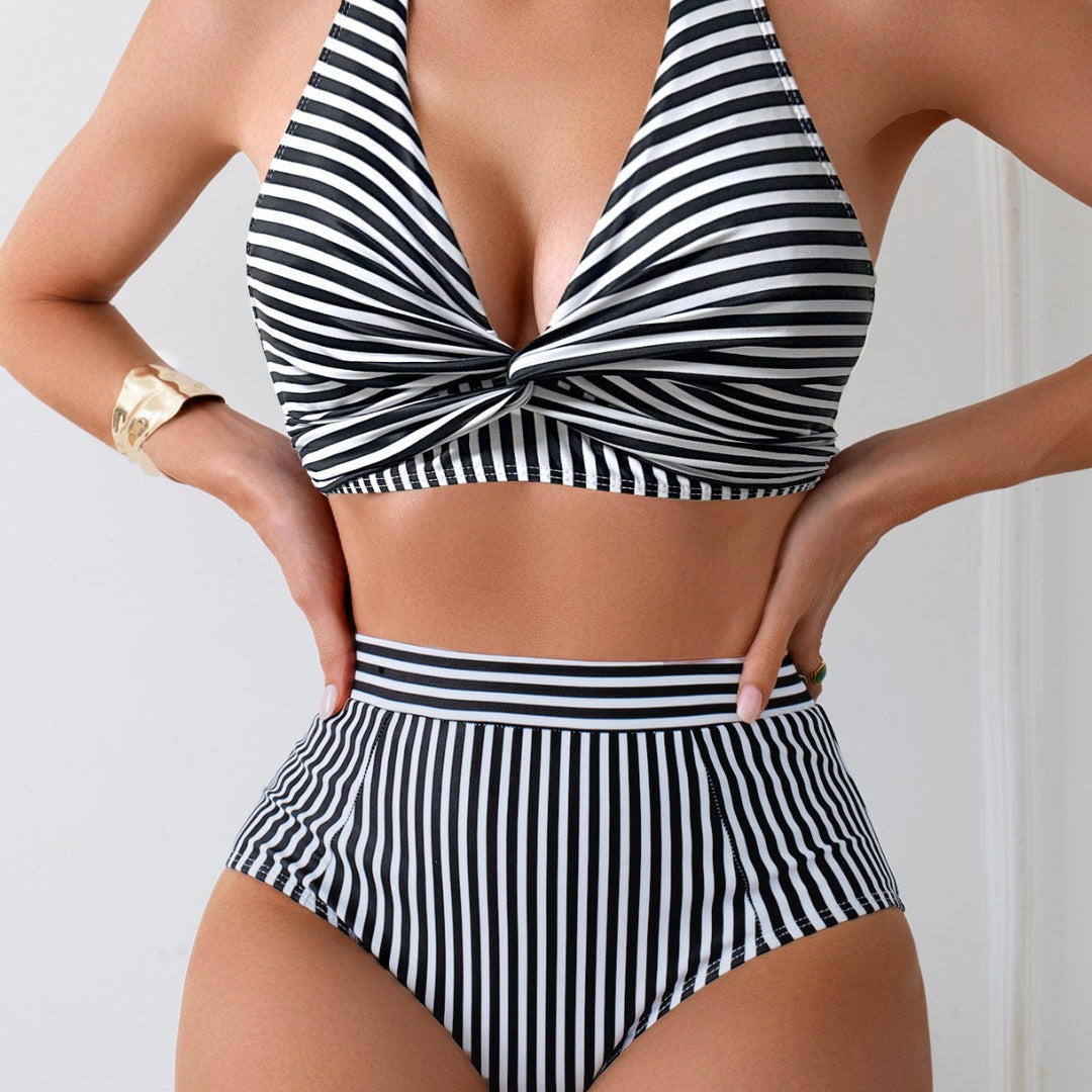 Dame Zwe-delt High-Waist Bikini-sæt med krydset overdel Skovae