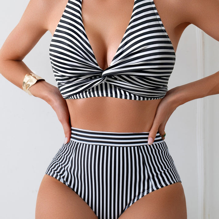 Dame Zwe-delt High-Waist Bikini-sæt med krydset overdel Skovae