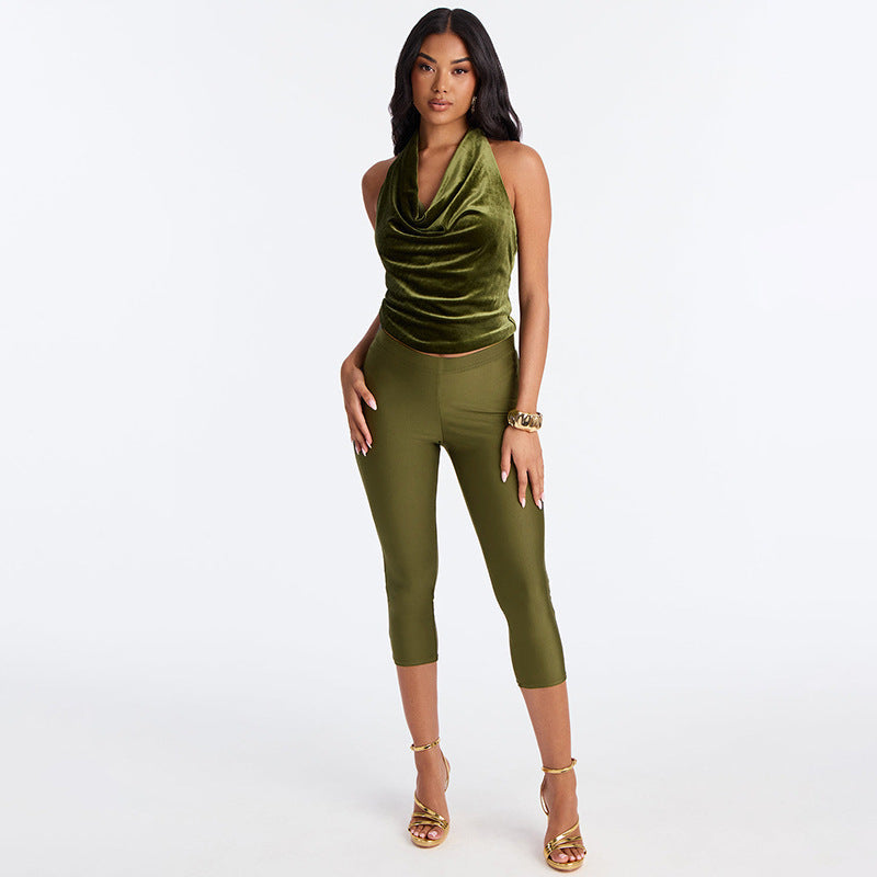 Damen Figurbetonte Capri-Leggings mit Hochbund und luxuriösem Glanz Skovae