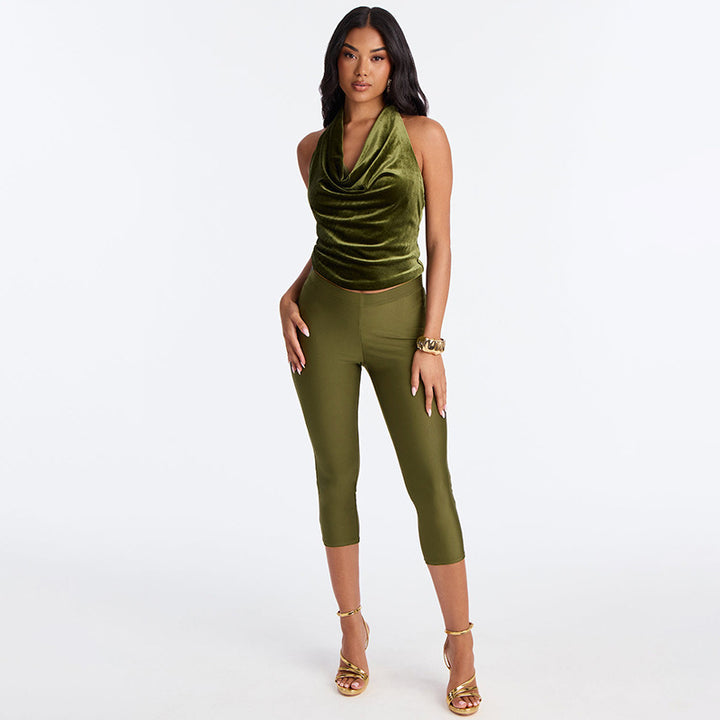 Damen Figurbetonte Capri-Leggings mit Hochbund und luxuriösem Glanz Skovae