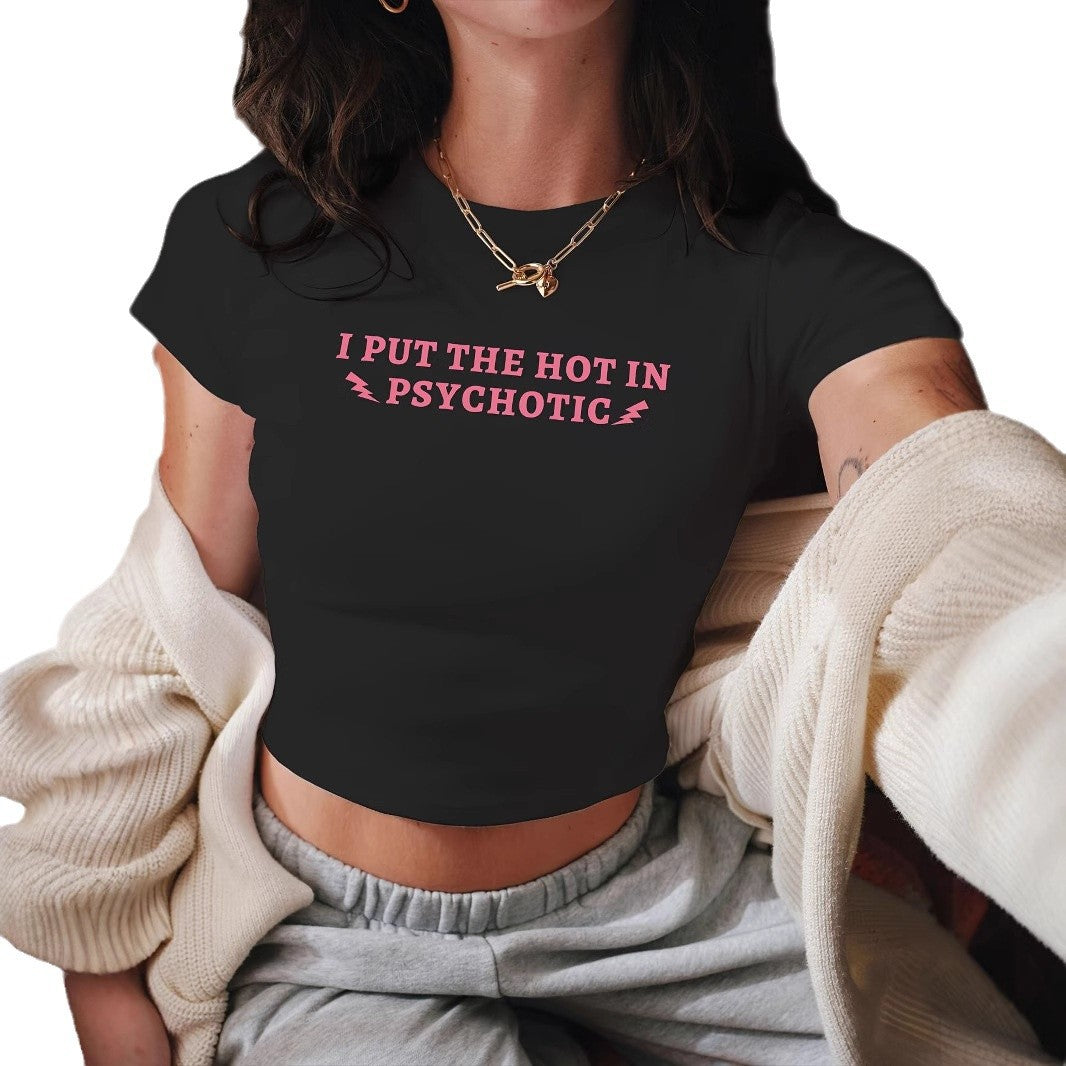 Dame Crop-T-Shirt med muntert kirsebærmotiv Skovae