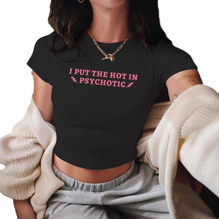 Dame Crop-T-Shirt med muntert kirsebærmotiv Skovae