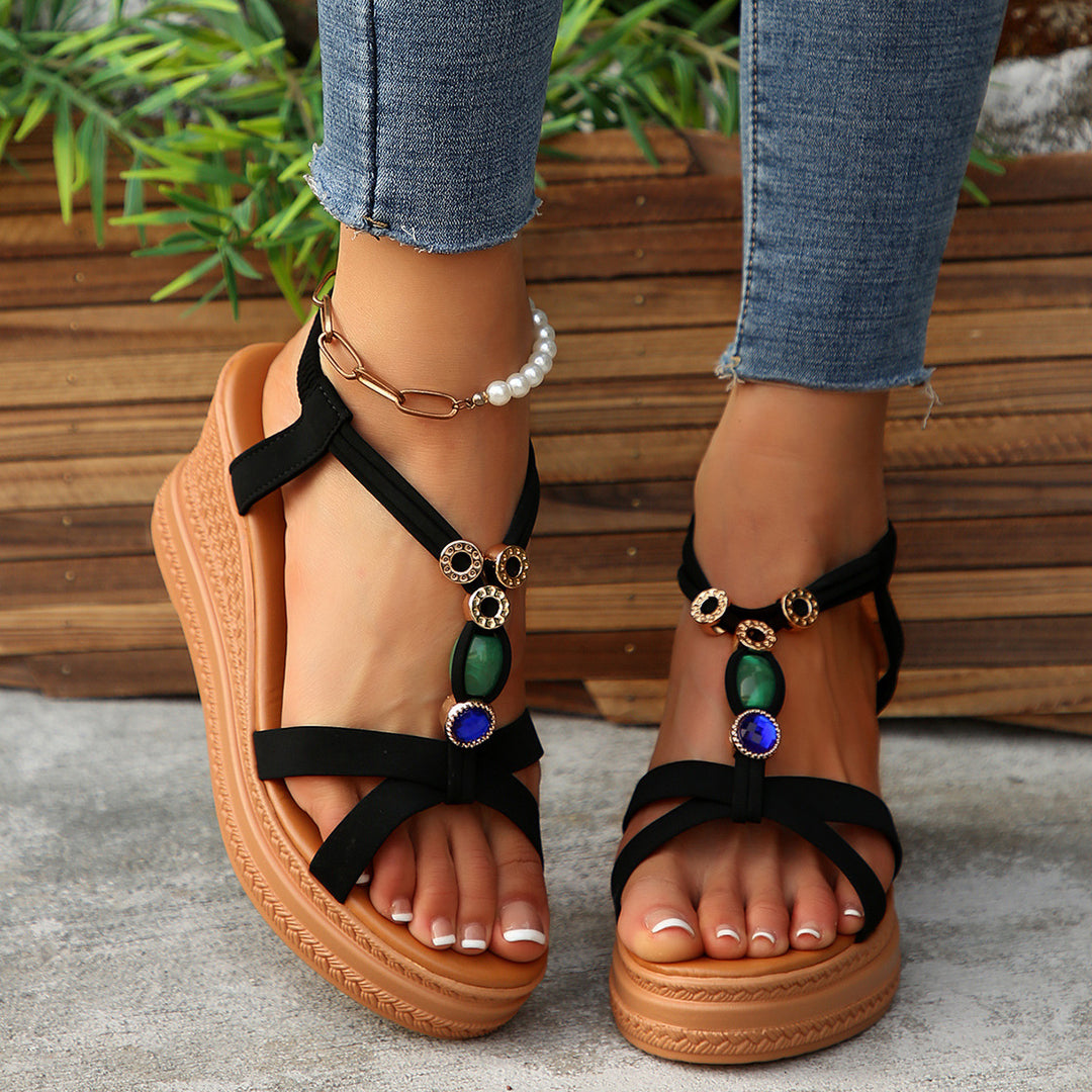 Dame Wedge-sandaler med moderne design og dekorative stenaksenter Stilla