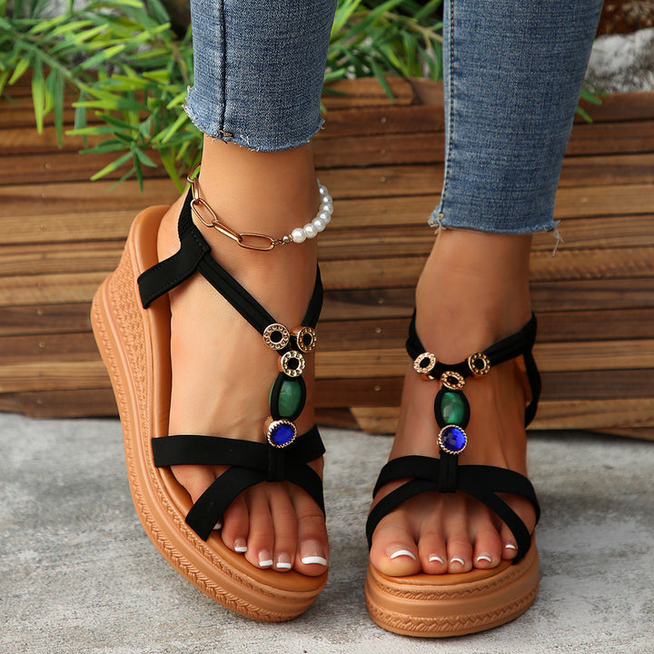 Dame Wedge-sandaler med moderne design og dekorative stenaksenter Stilla