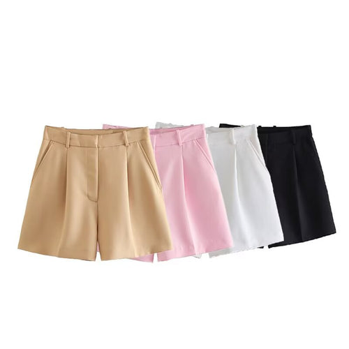 Dame elegante shorts med høj talje og praktiske sidelommer Skovae