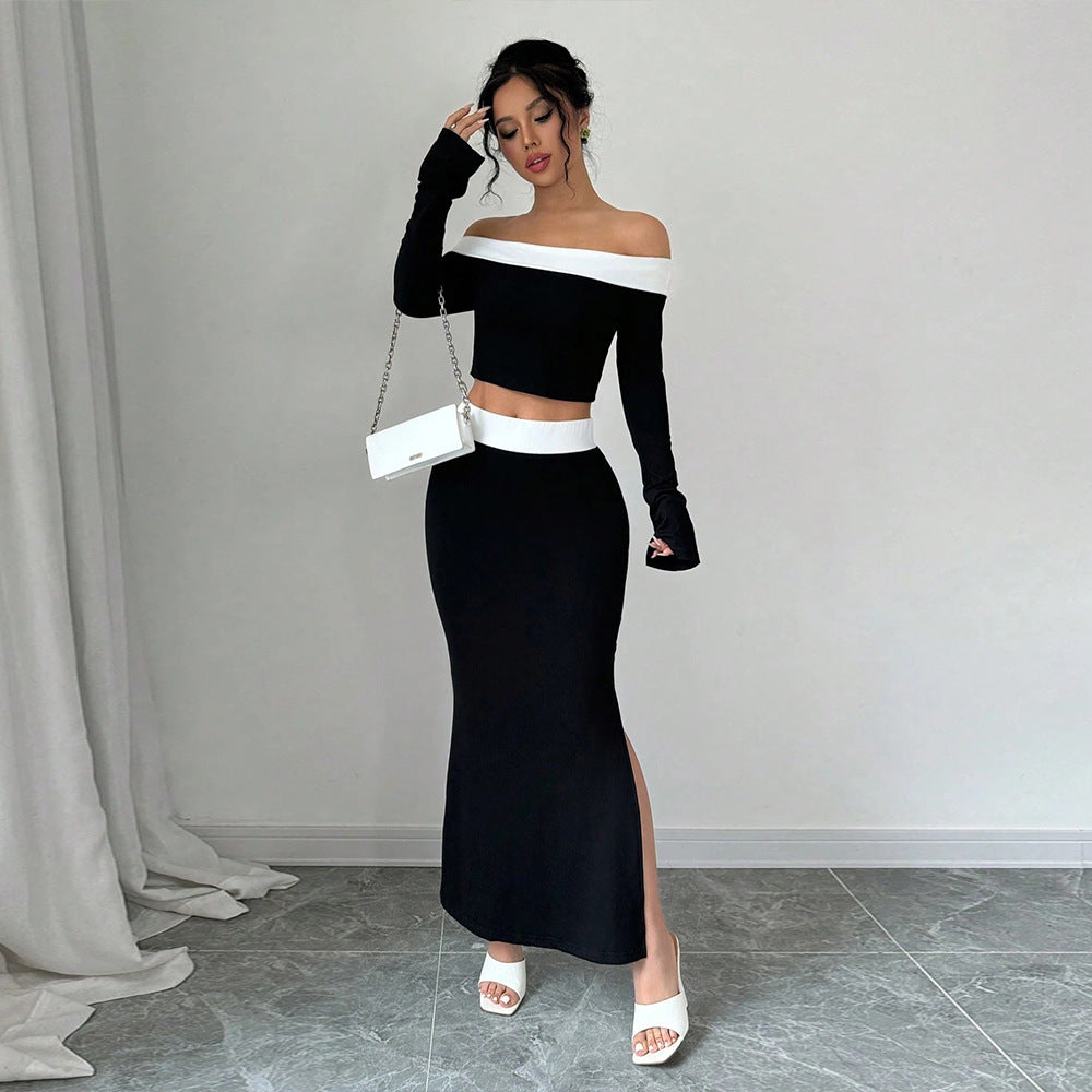 Kvinders Crop Top og Maxi Nederdel Sæt med Off-Shoulder Design Stilla