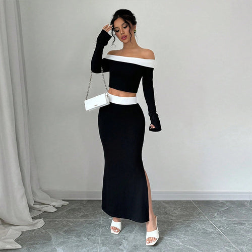 Kvinders Crop Top og Maxi Nederdel Sæt med Off-Shoulder Design Stilla