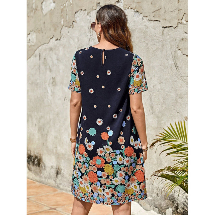 Dame Floralprint Shift Kjole med korte ærmer Stilla