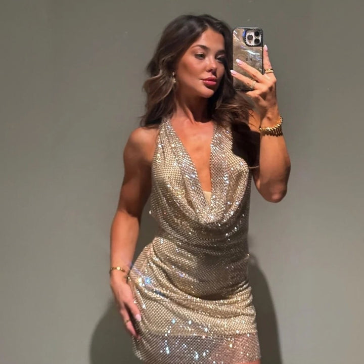 Dame glamourøst paillet mini kjole Skovae