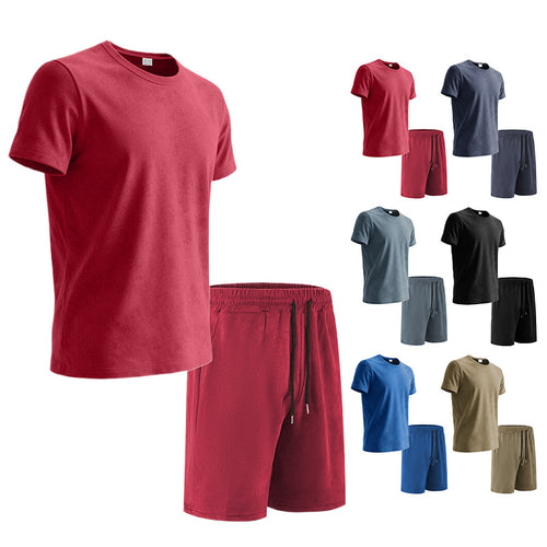 Herren nan Samtvelours Lounge-Sæt med Rundhals-Kortærmet T-shirt og Snorshorts Skovae