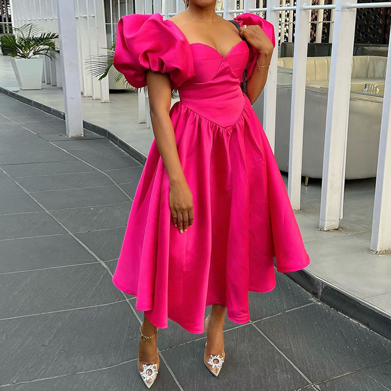 Dame Elegant Off-Shoulder Puffærmer Kjole Stilla