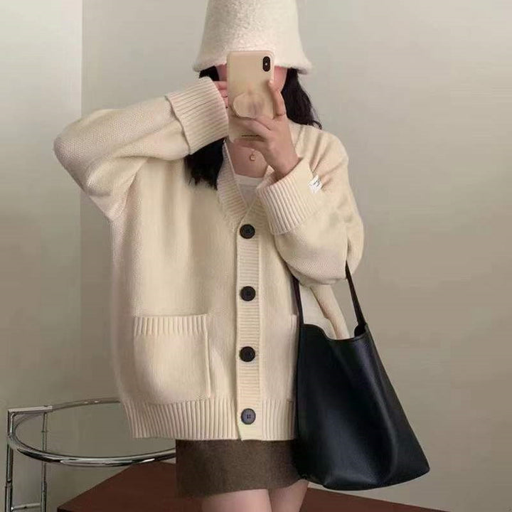 Kvinders Casual Oversized Cardigan med Store Lommer og Knap Detaljer Stilla