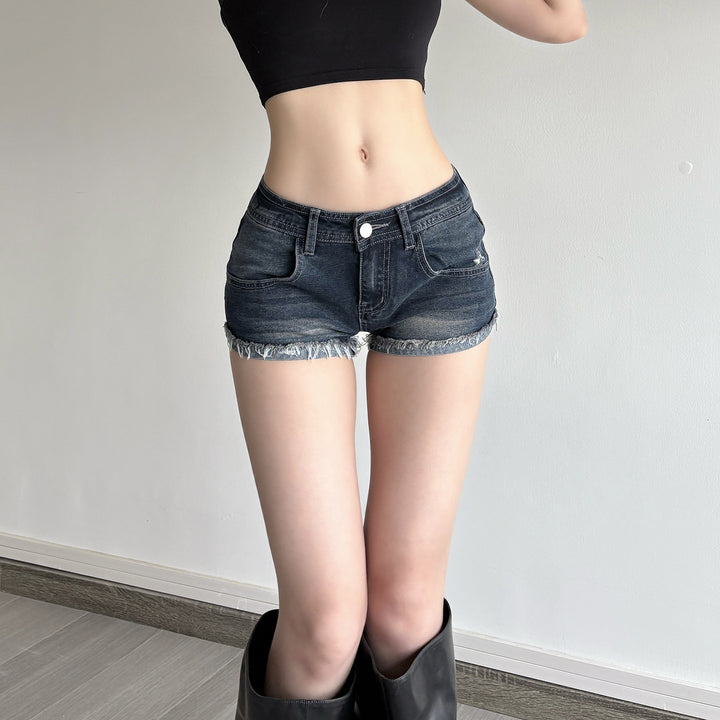 Dame Denim-shorts med frynsede kanter Skovae