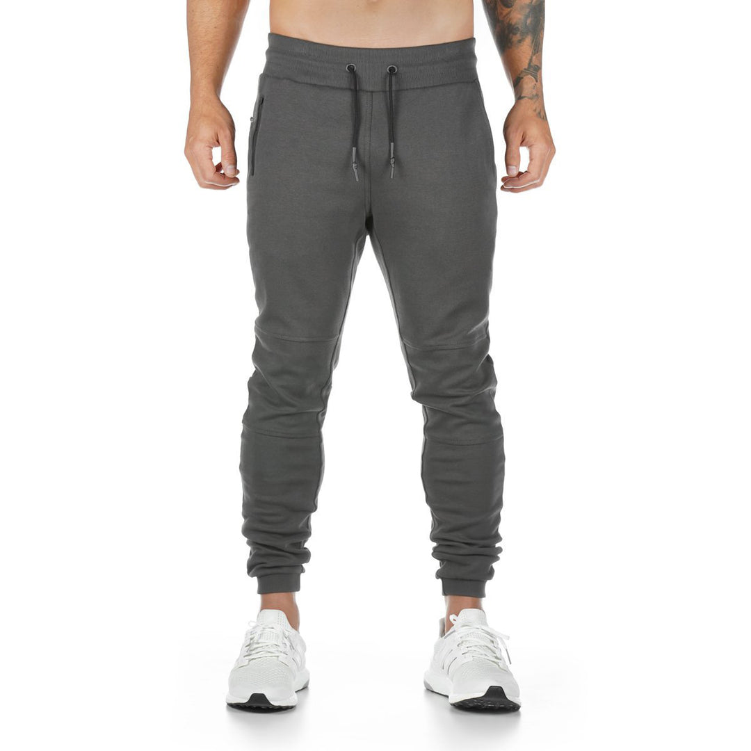 Herren nan slim fit joggebukser med ribbede linning, lynlåslomme og knæindsatser Skovae