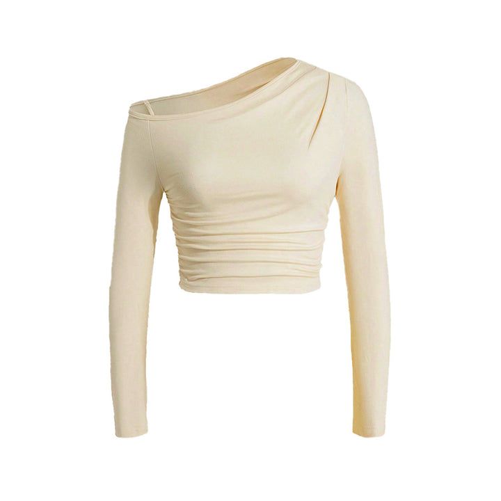 Kvindernes asymmetrisk langærmet crop top med let samlingseffekt Stilla