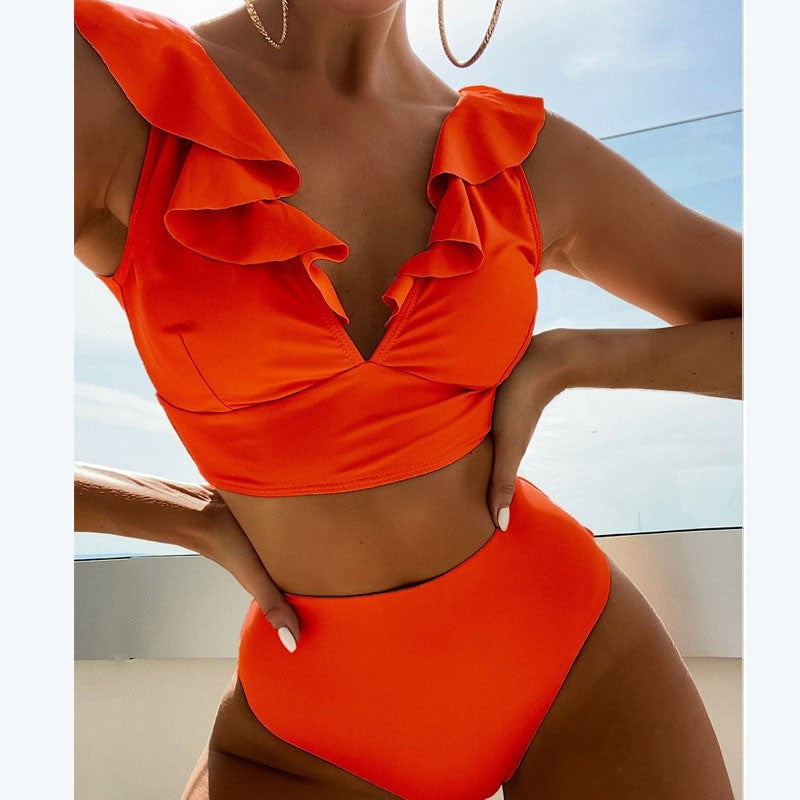 Dame Crop-Top Bikini med voluminøse flæsedetaljer Skovae