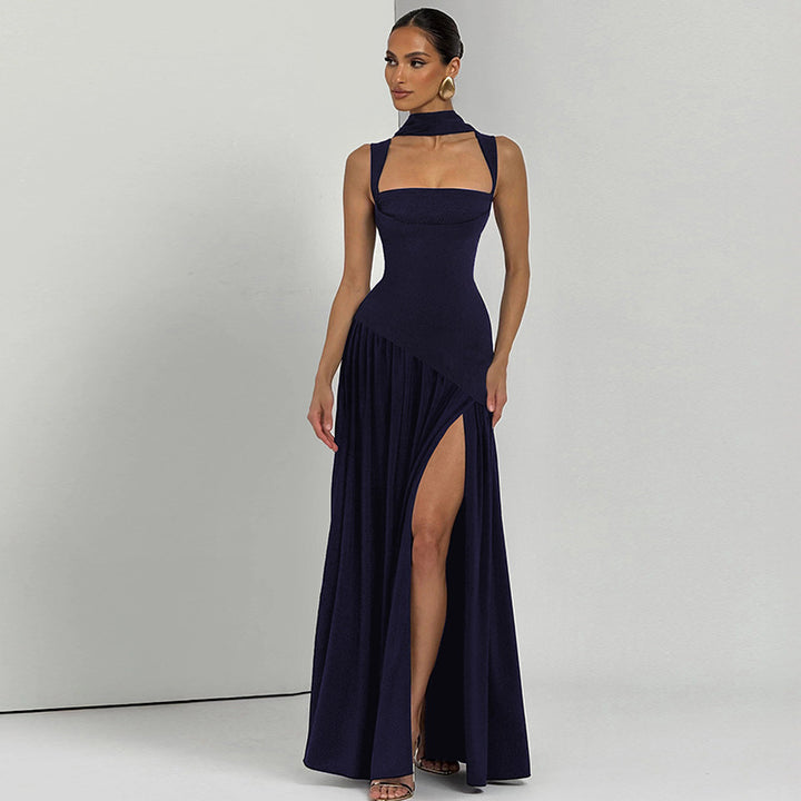 Dame Elegant aftenkjole med asymmetrisk snit og dyb slids Skovae