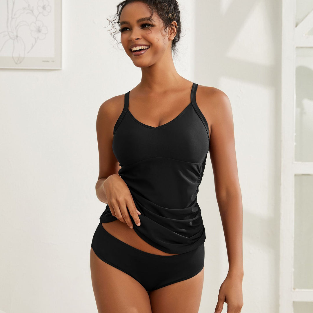Dame Tankini-top med flatterende draperingsdesign og justerbare stropper Stilla