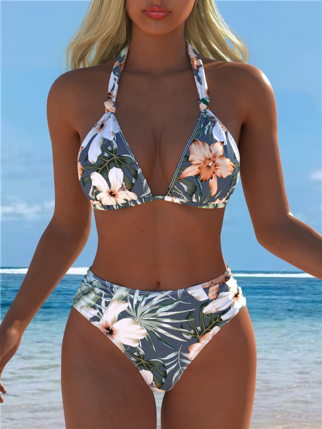 Dame triangle-bikini med høj talje og patriotisk stjernemønster Skovae