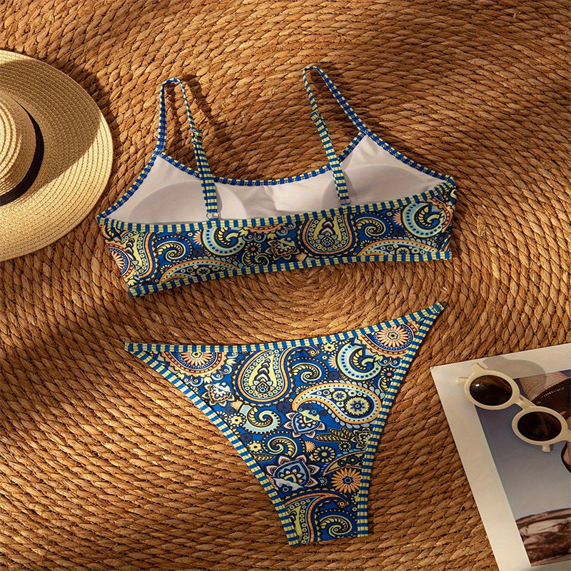 Dame triangel-bikini med livligt paisley-mønster Skovae