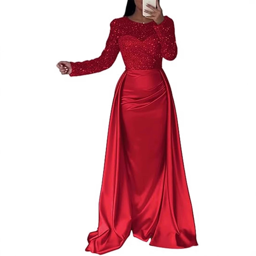 Kvinder Elegant Aftenkjole med Glitter Detaljer og Flydende Stof