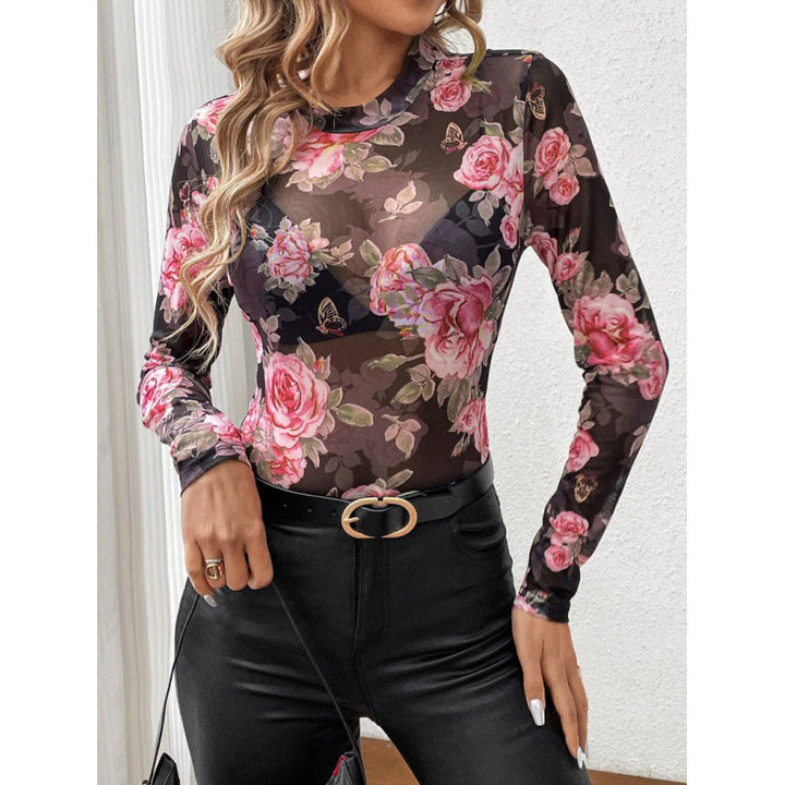 Dame Transparent Bluse med florale detaljer og lange ærmer Skovae