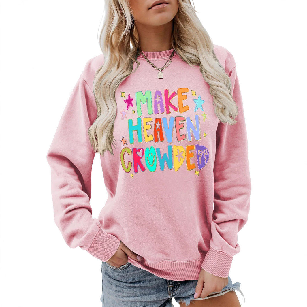 Kvinders sweatshirt med farverigt design og legende tekst Stilla