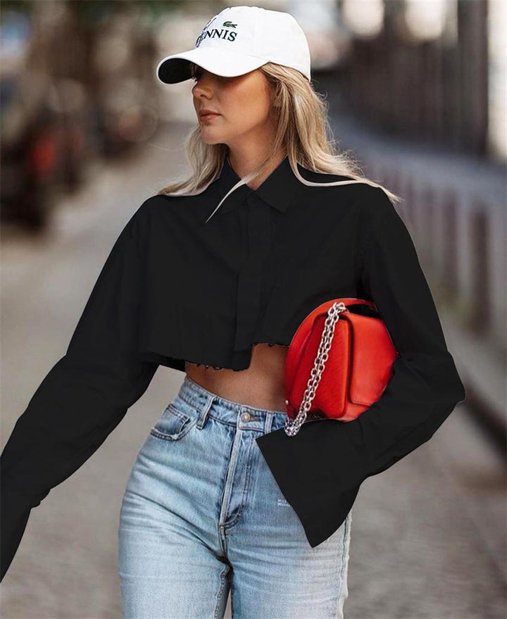 Femme Cropped Oversized-bluse med lange ærmer Stiila
