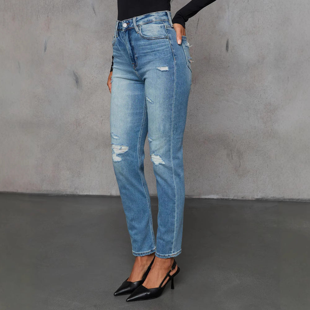 Dame Højtaljede Jeans i afslappet Used-Look Stilla