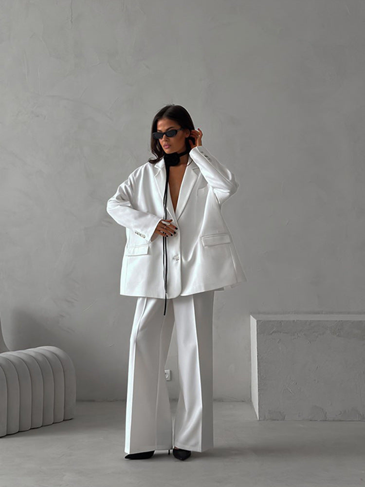 Kvinders elegante to-delte sæt med oversized blazer og brede bukser Skovae