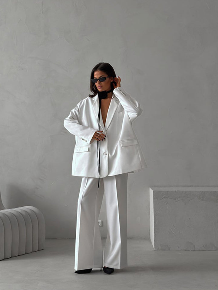 Kvinders elegante to-delte sæt med oversized blazer og brede bukser Skovae