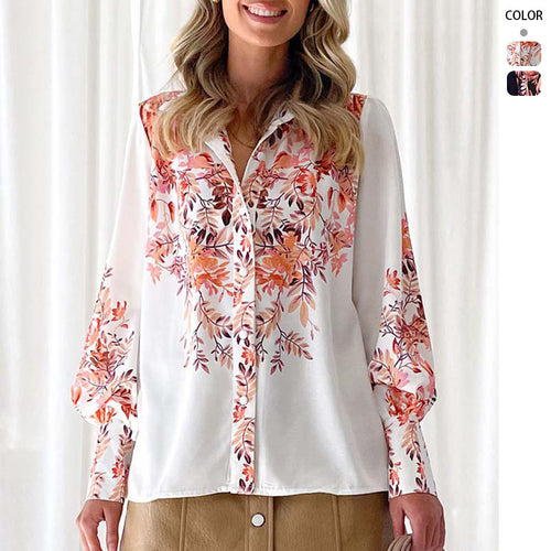 Kvinders langærmet bluse med blomsterdesign og elastiske ærmekanter Stilla