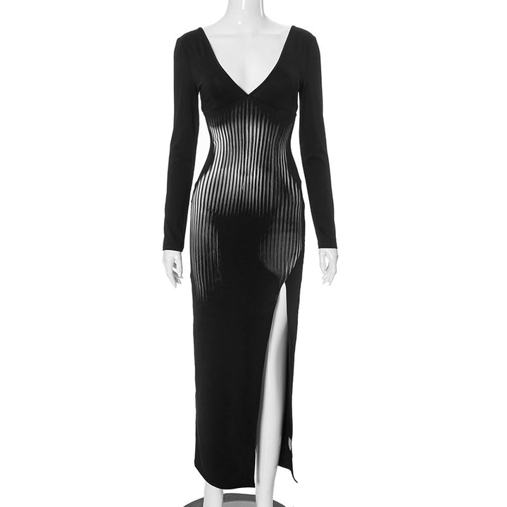 Dame High-Slit Langærmet Bodycon Maxikjole Stilla