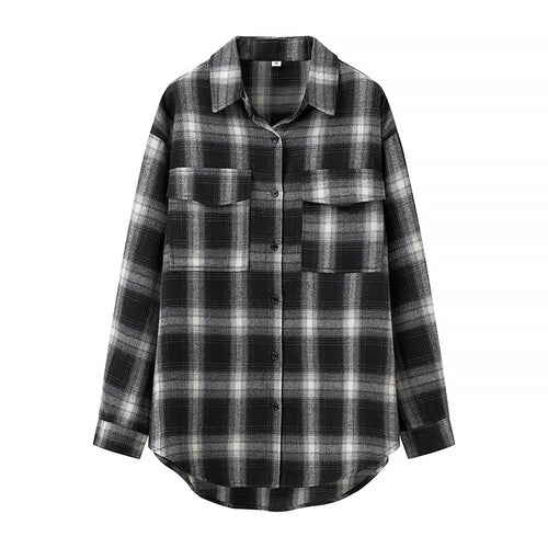 Kvinders flannel skjorte med ternet mønster og brystlommer Stilla